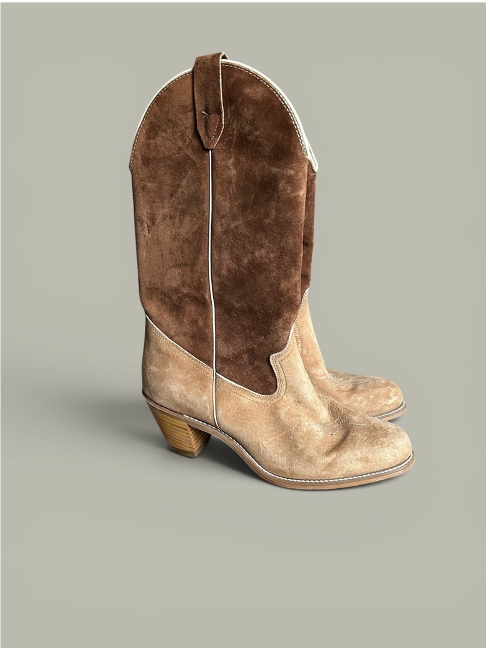 Vintage Wolverine Cowgirl Brown & Tan Suede Western Boots 10M Made In The USA